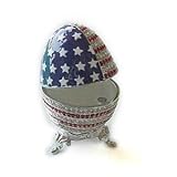 Platinum Multi-Colored American Flag Swarovski Crystal, Enamel Egg Keepsake Ring Box