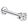 16 Gauge 5/16" -Solid 14KT White Gold 3mm Cubic Zirconia Tragus Earring Stud