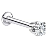 16 Gauge 5/16 Inches -Solid 14KT White Gold 3mm Cubic Zirconia Tragus Earring Body Jewelry Stud