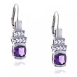 Genuine Amethyst & Diamond White Gold Earrings - 14KT - Leverback Setting