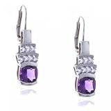 While Gold Amethyst Diamond Earrings Milgrain Accents