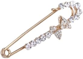 Meriling Rhinestone Bow Safety Brooch Pin Gold Plated