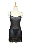 Exposed by Magic Silk Wavy Line Mesh Chemise and G-String Set withFringe, Lrg/Xl, Black by Exposed by Magic Silk