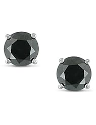 14k White Gold Black Diamond Solitaire Stud Earrings (0.03 Cttw)