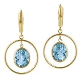 14K Gold Hoop Drop Earrings with Blue Topaz