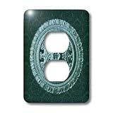 Jaclinart Bows Scrolls Shells Floral Damask - Pale teal green ornate vintage architectural element on dark teal green damask background - Light Switch Covers - 2 plug outlet cover