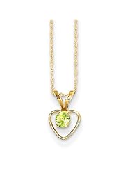 MadiK® Childrens 14K Yellow Gold Peridot Birthstone Heart Necklace 15"