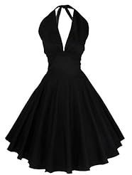 Halter Lace Vintage Cotton Cocktail Bubble Dress Flared-Skirt Tunic 