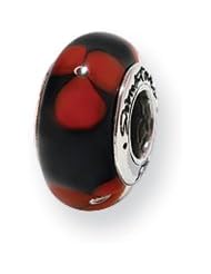 Black and Red Floral Glass Charm for 3mm Charm Bracelets