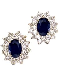 14K Yellow Gold Oval Sapphire and Diamond Earrings