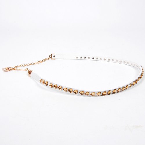 Faux Leather Waist Belt Chain White w/ Diamante