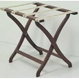 Designer Solid Oak Luggage Rack with Tapestry Webbing STANDARD in Dark Red Mahogany/Tapestry (Dark Red Mahogany/Tapestry) (20H x 23.75W x 15.5D)