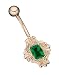 Framed Gem 14 karat Gold belly button ring with Emerald CZ gemstones