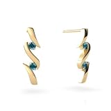 14K Yellow Gold Genuine Round Blue Diamond Earrings