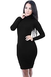 Plus Size Turtleneck Cotton/Spandex Sheer Long Sleeves Midi Dress 