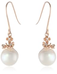 10k Rose Gold Cultured Freshwater Cultured Pearl and Diamond Earrings (0.05 cttw, GH Color, I2-I3 Clarity)