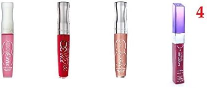 (Pack of 4) - Rimmel London Stay Glossy Lip Gloss &amp; Moisture renew Lip gloss, 140 Always Lovely/ 230 Here to stay/ 503 red Carpet Glam/ 335 Purple rescue