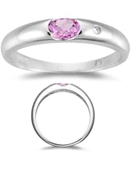 0.01 Diamond & 0.21 Cts Pink Sapphire Ring in 14K White Gold