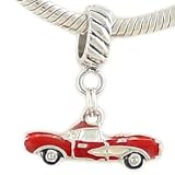 Sterling Enamel Red Vintage Convertible Sports Car Charm for European Bead Bracelet