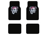 A Set of 4 Universal Fit Plush Carpet Floor Mats For Cars / Trucks - Lady Skull with Pink Bow Tie