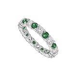 1.00cttw Natural White Round Diamond(SI-Clarity GH-Color) and Green Emerald (AA+ Clarity,Green-Color) Eternity Band in 14K White Gold.