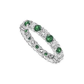 Diamond and Emerald Eternity Band : 14K White Gold - 2.00 CT TGW