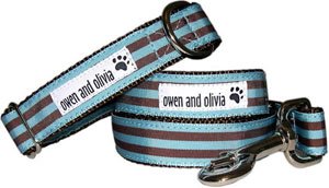 Owen & Olivia Designer Dog Leash-Chocolate & Blue Stripe (6 Ft)