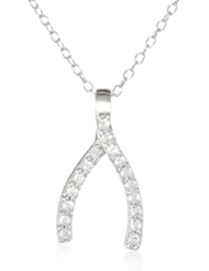 Sterling Silver Cubic-Zirconia Wishbone Pendant Necklace, 18"