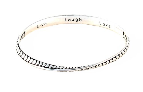 Bracelet - B157 - Bangle Style Inscribed with Live.. Laugh.. Love... and Small Hearts ~ Silver Tone Metal