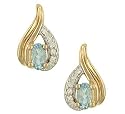 Oval Aquamarine & Pave Diamond Twist Earrings .08cttw