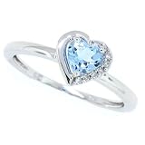 0.58Ct Heart Shaped Aquamarine and Diamond Ring in 10Kt White Gold