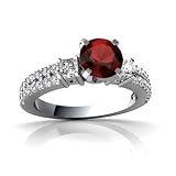 14K White Gold Round Genuine Garnet Engagement Ring