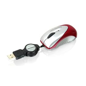 IOGear USB Optical Mini Mouse with Retractable Cable, 800 dpi GME222A (Red and Silver)