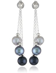 Honora "Black Tie" Black, Jet and Grey Freshwater Cultured Pearl Triple Dangle Earrings