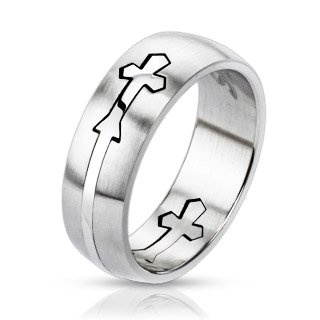 STR-0145 7mm Stainless Steel Dome Cut Out Cross Band Ring