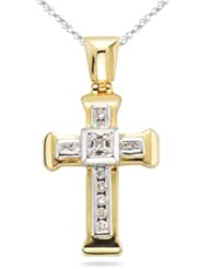 0.13 Cts Diamond Cross Pendant in 14K Two Tone Gold