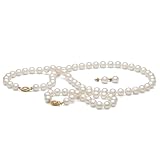 AAA Quality, 7.0-8.0 mm, White Freshwater Pearl Set, 18-inch Necklace, 7.5-inch Bracelet, Earrings, ...