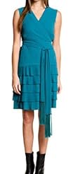 Pleated Lace-Up Wrap Tiered Chiffon/Polyester/Silk  Dress