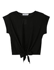 Apparel: Choies Womens Cotton Black Summer Tie Front Short Sleeve Round Neck Crop Top, Small