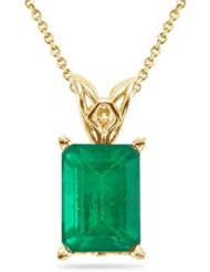 1.15-1.93 Cts of 8x6 Mm Aa Emerald Cut Natural Emerald Solitaire Scroll Pendant in 14k Yellow Gold