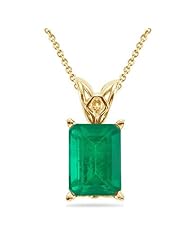 0.70 Cts of 7x5 mm AA Emerald Cut Natural Emerald Solitaire Scroll Pendant in 14K Yellow Gold