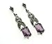 Sterling Silver Marcasite Emerald-Cut Synthetic 7x9mm Amethyst Post Earrings