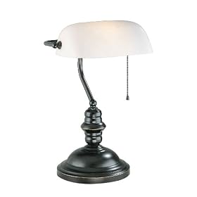 Lite Source LS-224D/BRZ Banker's Lamp, Dark Bronze with Frost Glass Shade