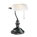 Lite Source LS-224D/BRZ Banker's Lamp, Dark Bronze with Frost Glass Shade