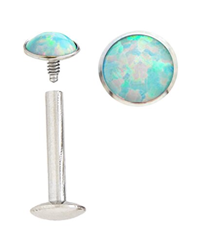Sparkling synthetic Lt Blue fire Opal Internally Threaded Labret Monroe lip tragus piercing bar body jewelry Ring 16g, 16 gauge