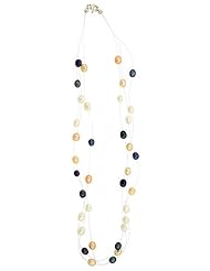 15" Cultured White, Cream & Black Fresh Water Pearl Triple Strand Invisible Necklace, Sterling Silver Spring lock, 3/16 inch wide