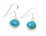 Image of Sterling Silver Delicate Turquoise Round Shape Drop Earrings