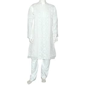 Mens Clothing Embroidered Kurta Pajama Long Sleeve Cotton Size M Chest :40