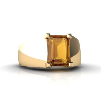 14K Yellow Gold Genuine Emerald-cut Citrine Men's Men's Ring