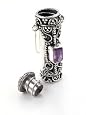 Tall Sterling Silver Amethyst Poison Bottle Pill Box Locket Pendant